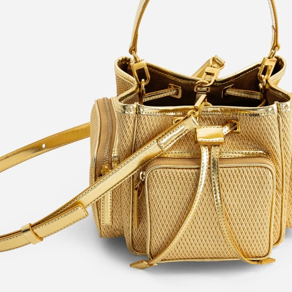 Mlouye Quad - Metallic Gold Bag a Architectural Leather Handbag in Gold at Coveti Luxury