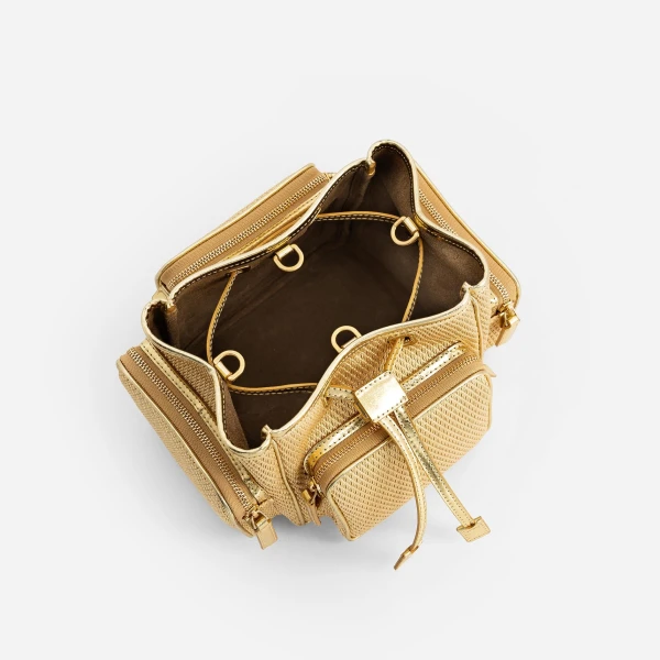 Mlouye Quad - Metallic Gold Bag a Architectural Leather Handbag in Gold at Coveti Luxury