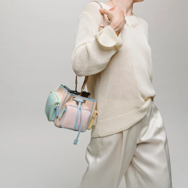 Mlouye Quad - Mermaid Multicolor Bag a Architectural Leather Handbag in Multicolour at Coveti Luxury