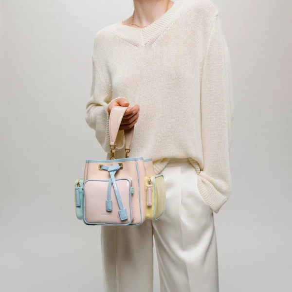 Mlouye Quad - Mermaid Multicolor Bag a Architectural Leather Handbag in Multicolour at Coveti Luxury