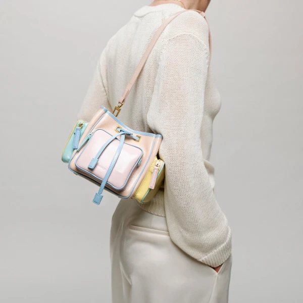 Mlouye Quad - Mermaid Multicolor Bag a Architectural Leather Handbag in Multicolour at Coveti Luxury