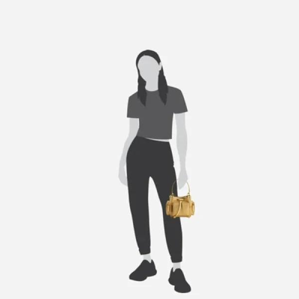 Mlouye Quad - Metallic Gold Bag a Architectural Leather Handbag in Gold at Coveti Luxury