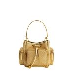 Mlouye Quad - Metallic Gold Bag a Architectural Leather Handbag in Gold at Coveti Luxury