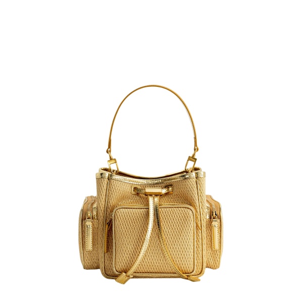 Mlouye Quad - Metallic Gold Bag a Architectural Leather Handbag in Gold at Coveti Luxury