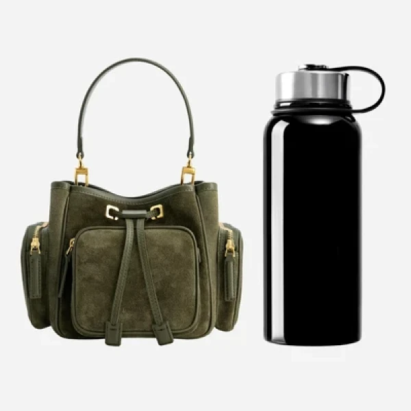Mlouye Quad - Suede Khaki Bag a Architectural Leather Handbag in Green at Coveti Luxury