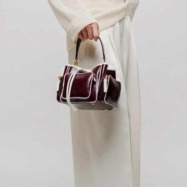 Mlouye Quad - Crinkled Black Bag a Architectural Leather Handbag in Black at Coveti Luxury
