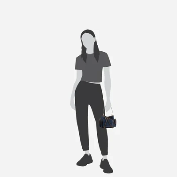 Mlouye Quad - Suede Marine Bag a Architectural Leather Handbag in Blue at Coveti Luxury