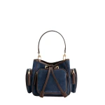 Mlouye Quad - Suede Marine Bag a Architectural Leather Handbag in Blue at Coveti Luxury