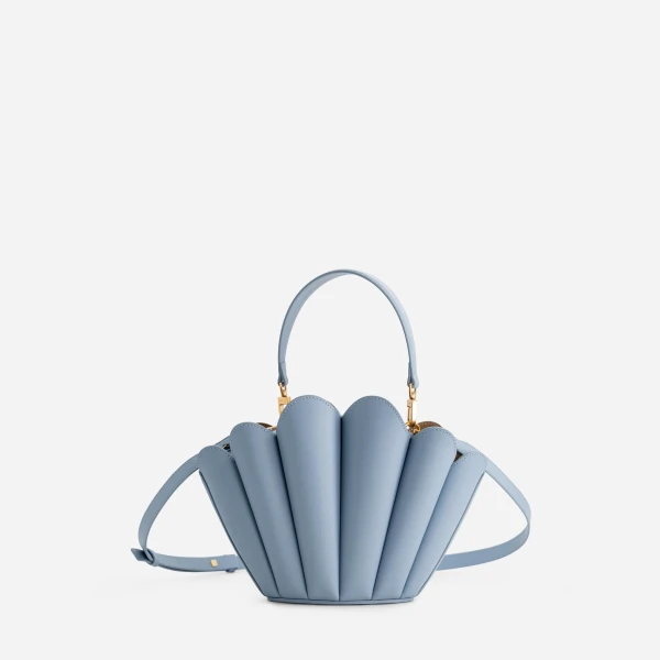 Mlouye Seashell Crossbody - Arctic Bag a Architectural Leather Handbag in Blue at Coveti Luxury