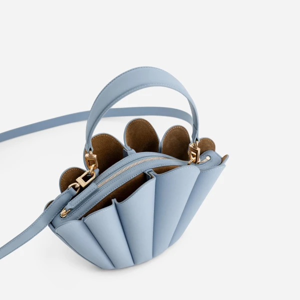 Mlouye Seashell Crossbody - Arctic Bag a Architectural Leather Handbag in Blue at Coveti Luxury