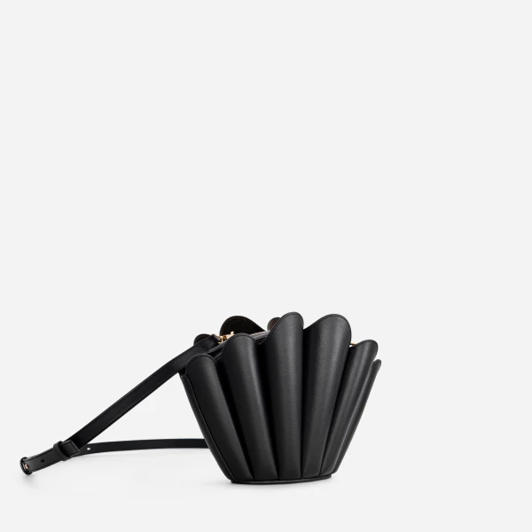 Mlouye Seashell Crossbody - Black Bag a Architectural Leather Handbag in Black at Coveti Luxury