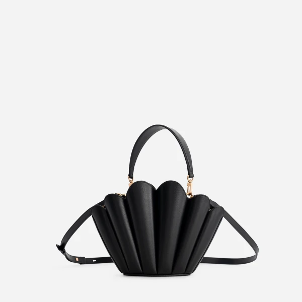 Mlouye Seashell Crossbody - Black Bag a Architectural Leather Handbag in Black at Coveti Luxury