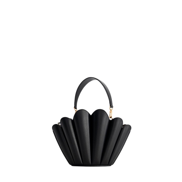 Mlouye Seashell Crossbody - Black Bag a Architectural Leather Handbag in Black at Coveti Luxury