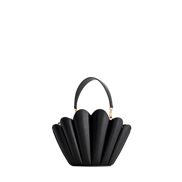 Mlouye Seashell Crossbody - Black Bag a Architectural Leather Handbag in Black at Coveti Luxury