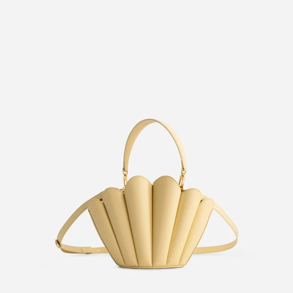 Mlouye Seashell Crossbody - Butter Bag a Architectural Leather Handbag in Yellow at Coveti Luxury