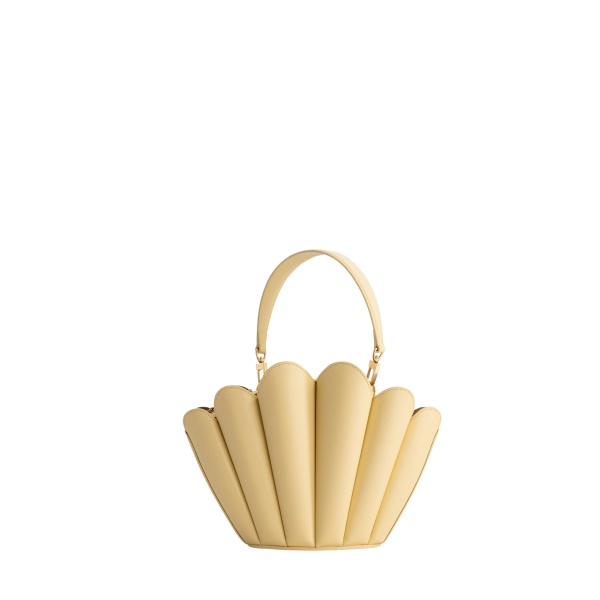 Mlouye Seashell Crossbody - Butter Bag a Architectural Leather Handbag in Yellow at Coveti Luxury