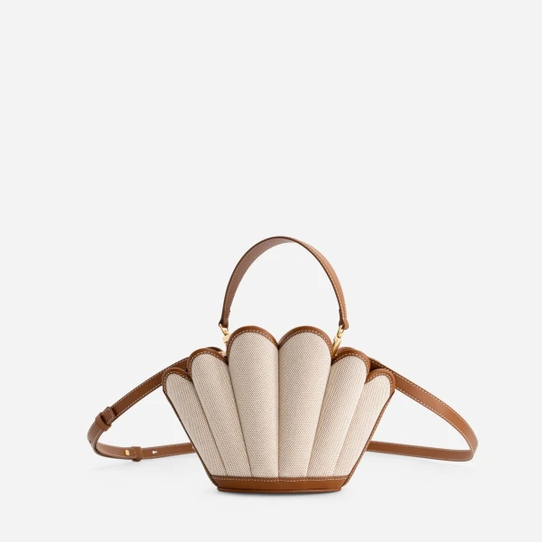 Mlouye Seashell Crossbody - Canvas Bag a Architectural Leather Handbag in Beige at Coveti Luxury
