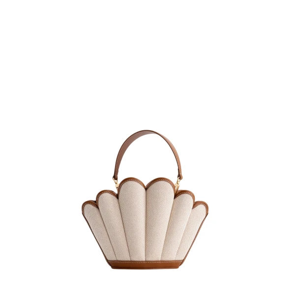 Mlouye Seashell Crossbody - Canvas Bag a Architectural Leather Handbag in Beige at Coveti Luxury