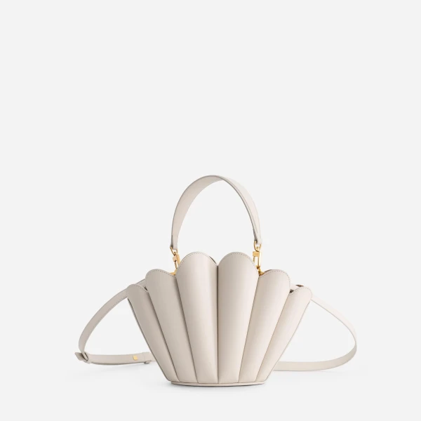 Mlouye Seashell Crossbody - Dove Bag a Architectural Leather Handbag in White at Coveti Luxury