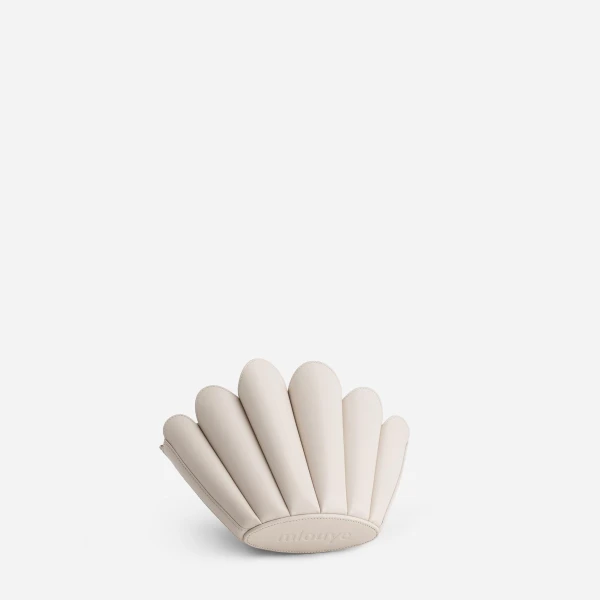 Mlouye Seashell Crossbody - Dove Bag a Architectural Leather Handbag in White at Coveti Luxury