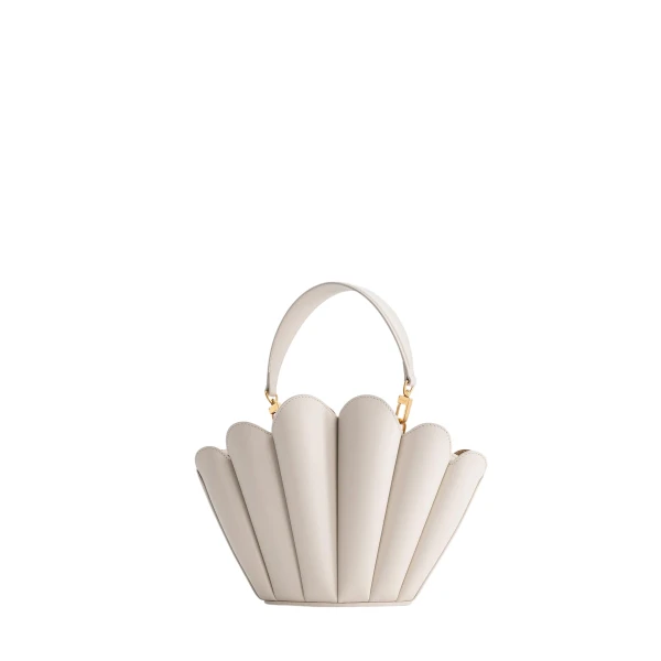 Mlouye Seashell Crossbody - Dove Bag a Architectural Leather Handbag in White at Coveti Luxury