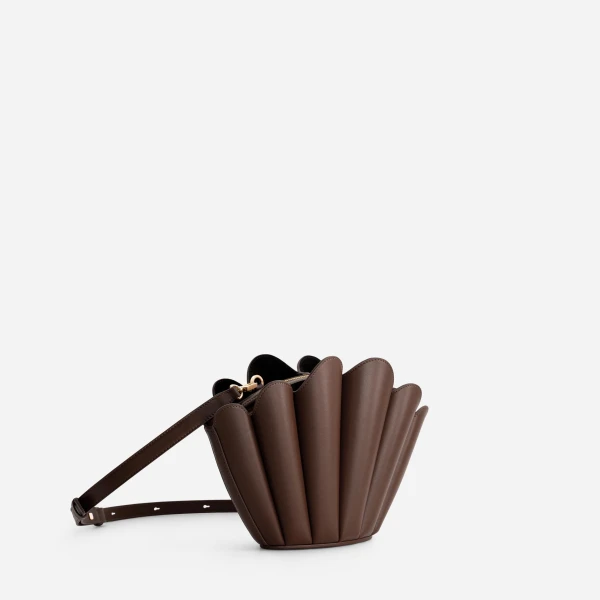 Mlouye Seashell Crossbody - Espresso Bag a Architectural Leather Handbag in Brown at Coveti Luxury