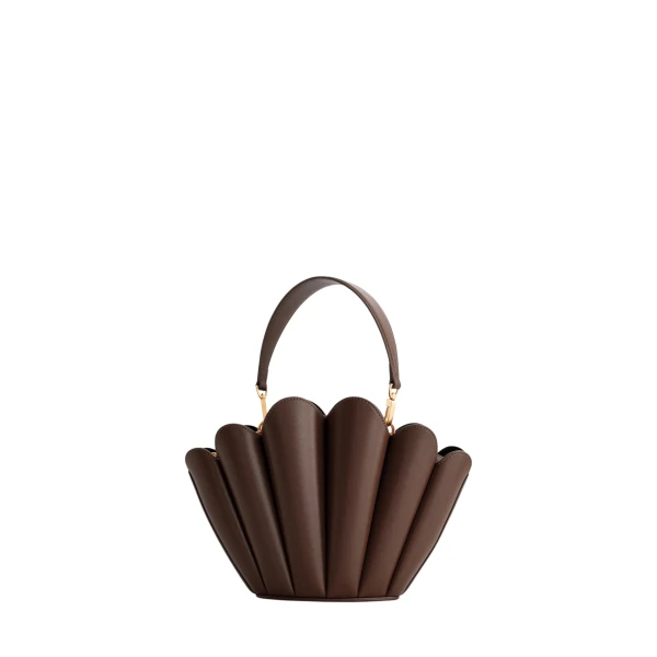 Mlouye Seashell Crossbody - Espresso Bag a Architectural Leather Handbag in Brown at Coveti Luxury