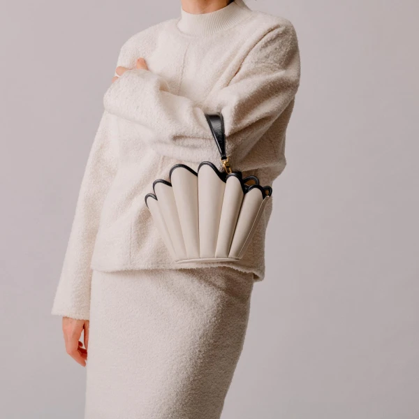 Mlouye Seashell Crossbody - Arctic Bag a Architectural Leather Handbag in Blue at Coveti Luxury