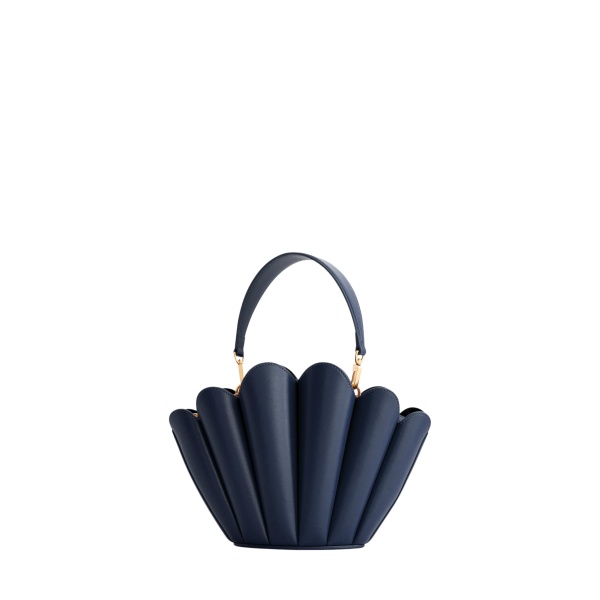 Mlouye Seashell Crossbody - Navy Bag a Architectural Leather Handbag in Blue at Coveti Luxury