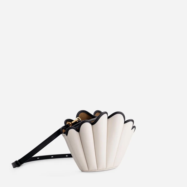 Mlouye Seashell Crossbody - Off White Bag a Architectural Leather Handbag in Ivory at Coveti Luxury