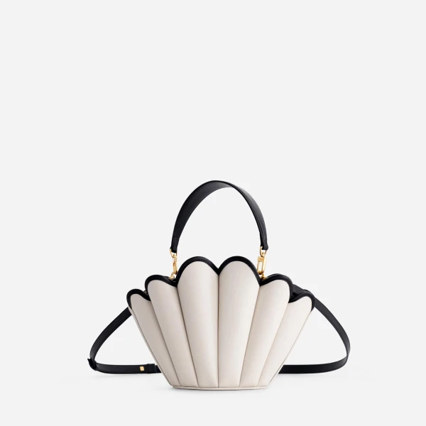 Mlouye Seashell Crossbody - Off White Bag a Architectural Leather Handbag in Ivory at Coveti Luxury