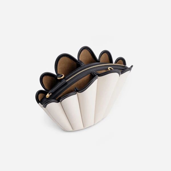 Mlouye Seashell Crossbody - Off White Bag a Architectural Leather Handbag in Ivory at Coveti Luxury