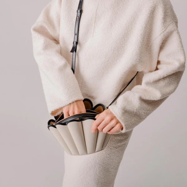 Mlouye Seashell Crossbody - Arctic Bag a Architectural Leather Handbag in Blue at Coveti Luxury
