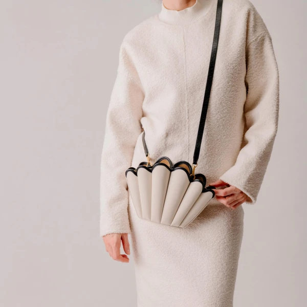 Mlouye Seashell Crossbody - Arctic Bag a Architectural Leather Handbag in Blue at Coveti Luxury