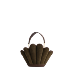 Mlouye Seashell Crossbody - Suede Moss Bag a Architectural Leather Handbag in Brown at Coveti Luxury
