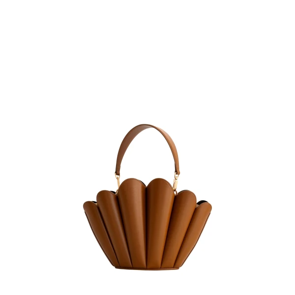 Mlouye Seashell Crossbody - Tan Bag a Architectural Leather Handbag in Brown at Coveti Luxury