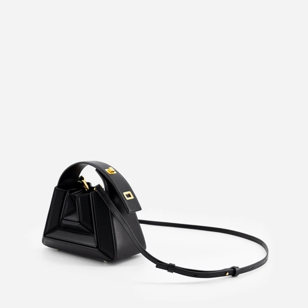 Mlouye Sera Mia - Black Bag a Architectural Leather Handbag in Black at Coveti Luxury