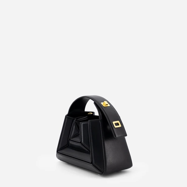 Mlouye Sera Mia - Black Bag a Architectural Leather Handbag in Black at Coveti Luxury