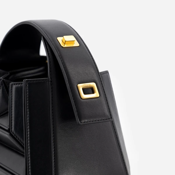Mlouye Sera Mia - Black Bag a Architectural Leather Handbag in Black at Coveti Luxury