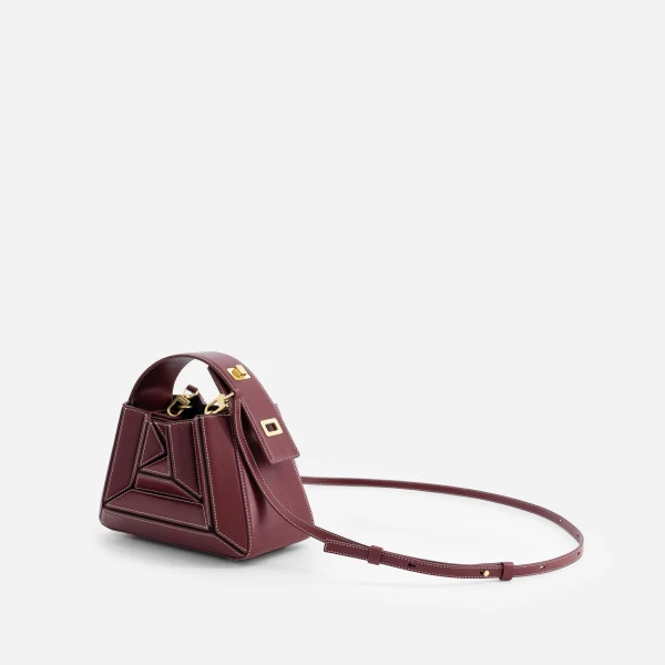 Mlouye Sera Mia - Bordeaux Bag a Architectural Leather Handbag in Red at Coveti Luxury
