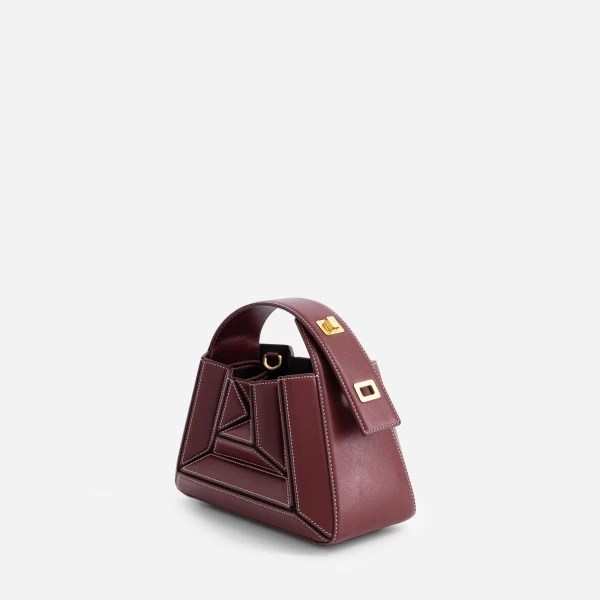 Mlouye Sera Mia - Bordeaux Bag a Architectural Leather Handbag in Red at Coveti Luxury