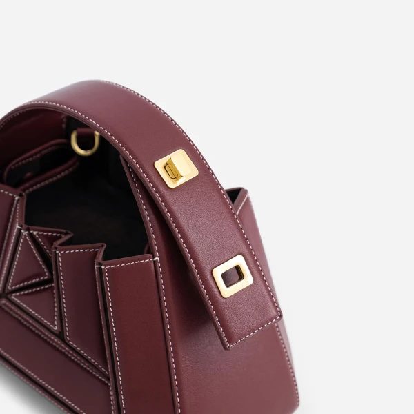 Mlouye Sera Mia - Bordeaux Bag a Architectural Leather Handbag in Red at Coveti Luxury