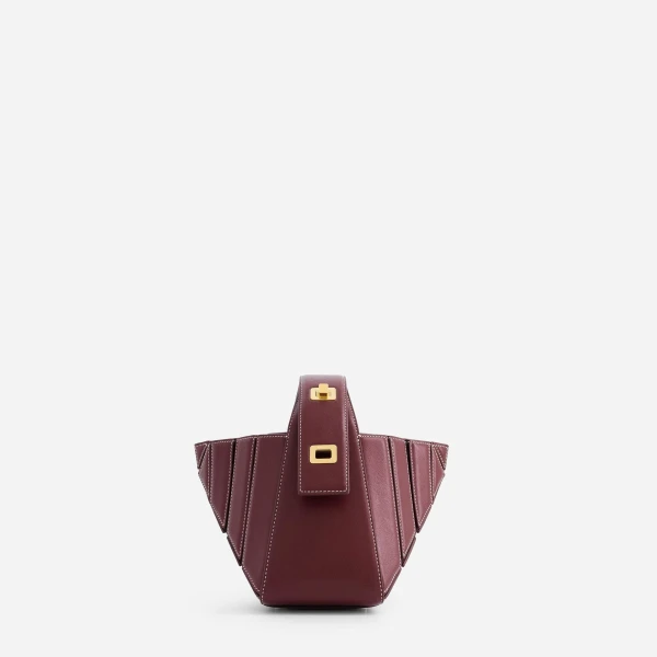 Mlouye Sera Mia - Bordeaux Bag a Architectural Leather Handbag in Red at Coveti Luxury