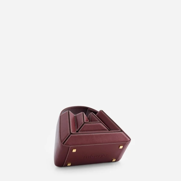 Mlouye Sera Mia - Bordeaux Bag a Architectural Leather Handbag in Red at Coveti Luxury