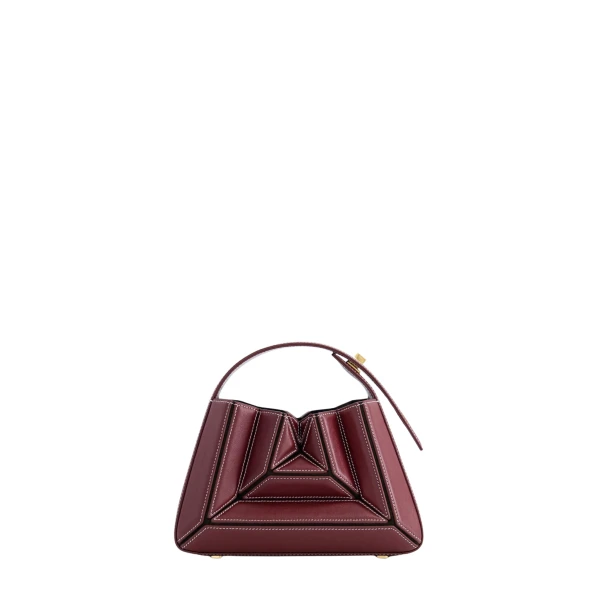 Mlouye Sera Mia - Bordeaux Bag a Architectural Leather Handbag in Red at Coveti Luxury