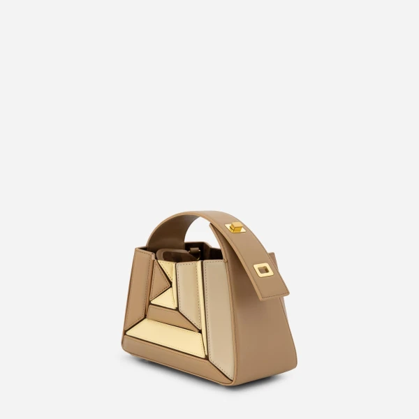 Mlouye Sera Mia - Buttermilk Bag a Architectural Leather Handbag in Brown at Coveti Luxury