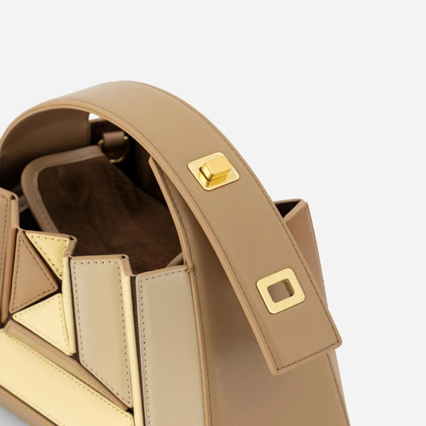 Mlouye Sera Mia - Buttermilk Bag a Architectural Leather Handbag in Brown at Coveti Luxury