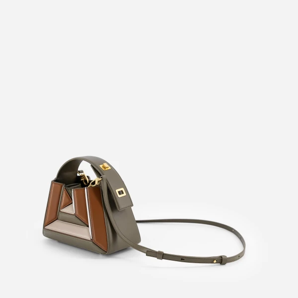 Mlouye Sera Mia - Camo Bag a Architectural Leather Handbag in Brown at Coveti Luxury