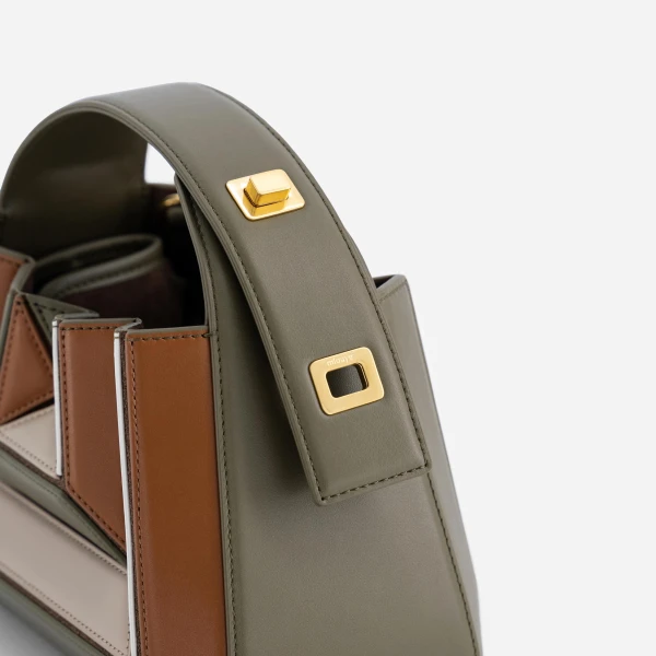 Mlouye Sera Mia - Camo Bag a Architectural Leather Handbag in Brown at Coveti Luxury