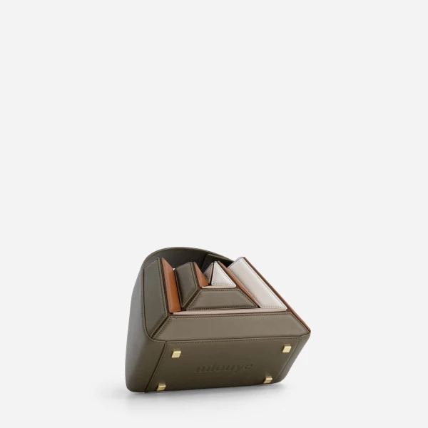 Mlouye Sera Mia - Camo Bag a Architectural Leather Handbag in Brown at Coveti Luxury